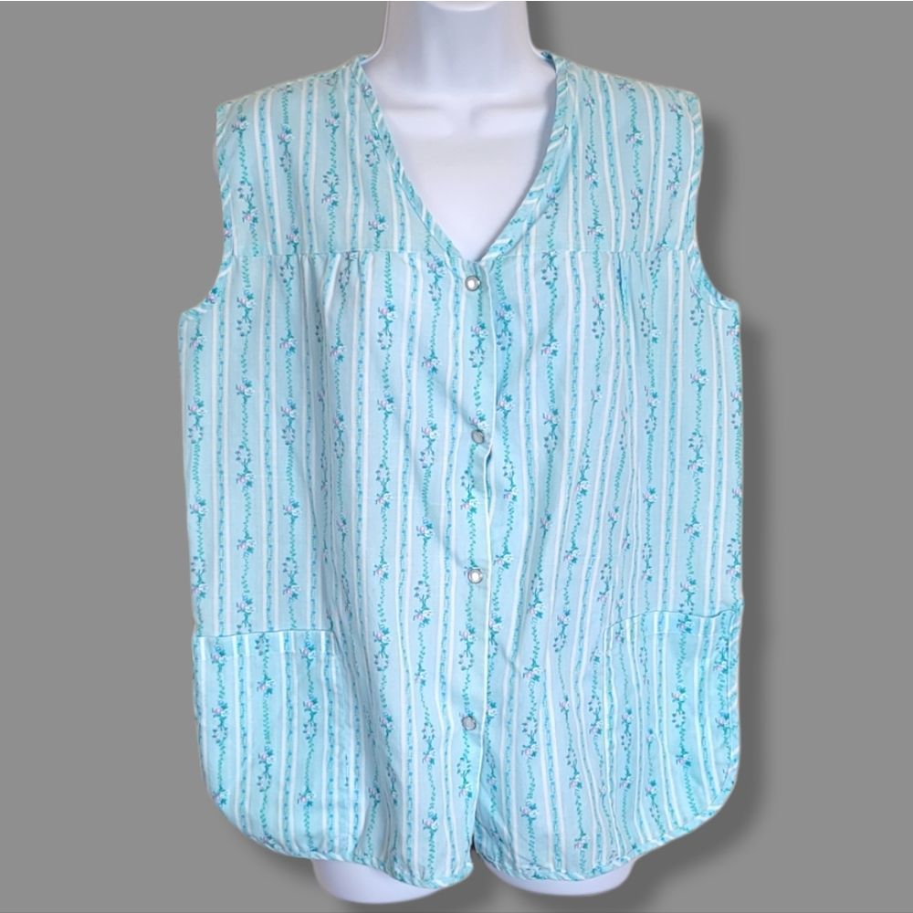 Vintage Moon Dance sleeveless blue floral smocked house shirt size  M